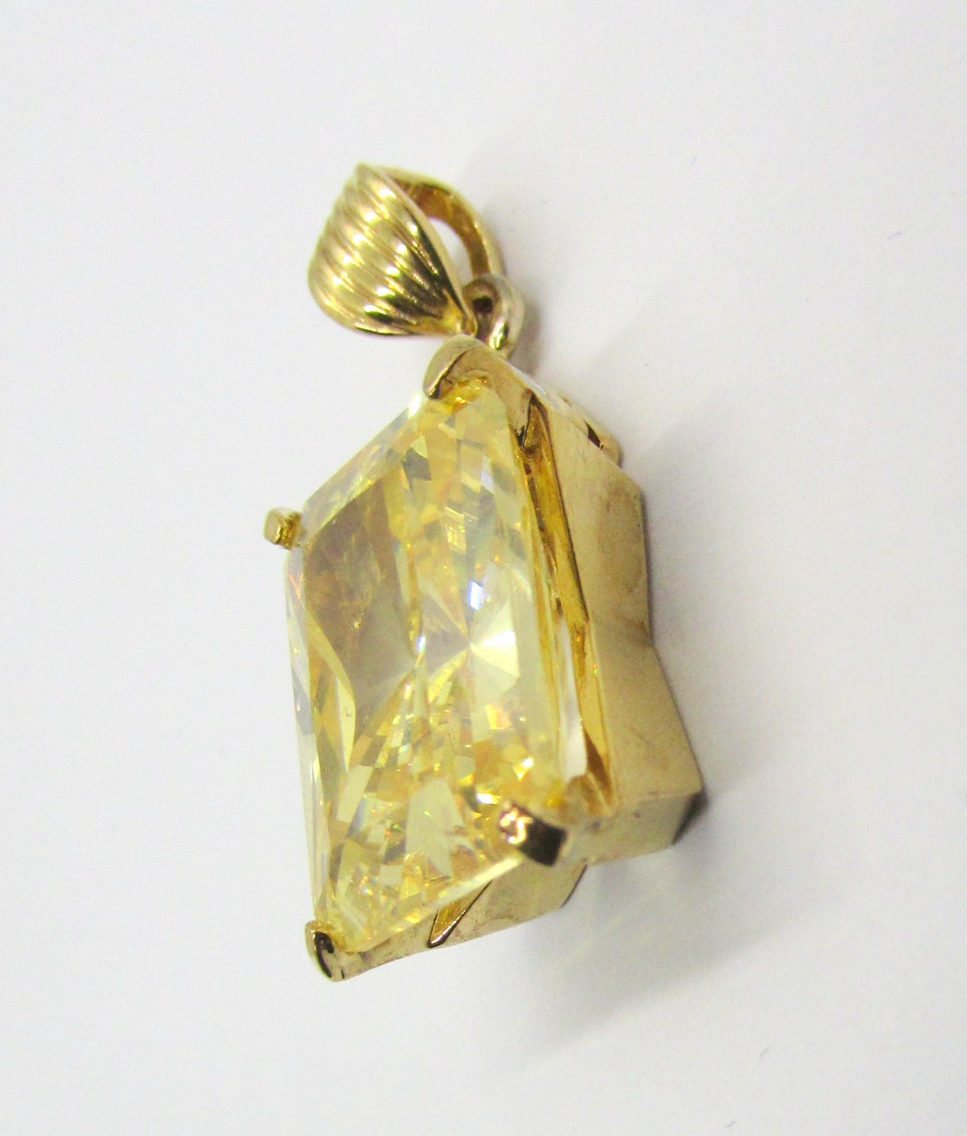 GOLD OVER 925 STERLING SILVER YELLOW CUBIC ZIRCONIA PENDANT 32X12MM ~ 9.1G