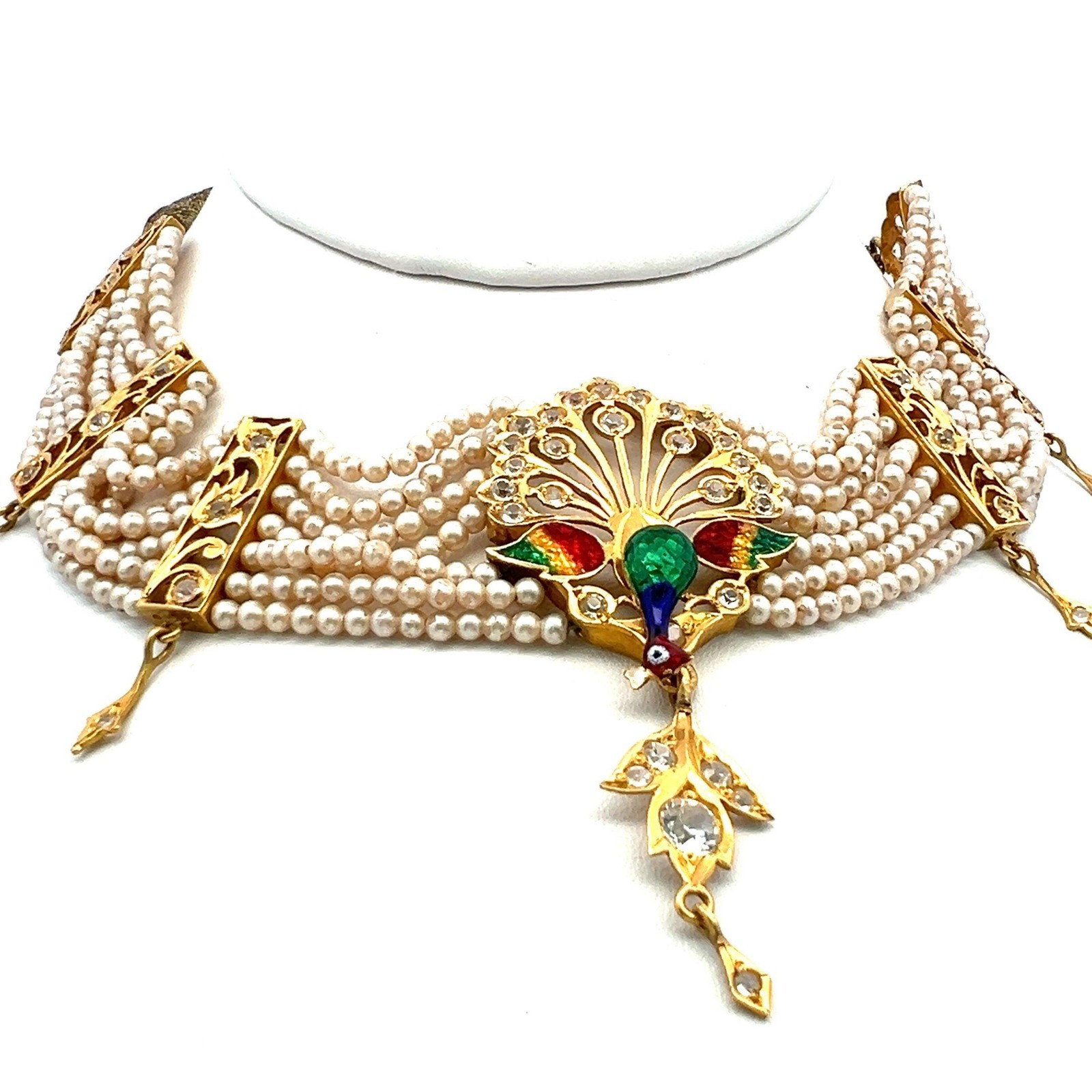 2.50 Carat Round Brilliant CZ 22 Karat Yellow Gold Peacock Motif Necklace