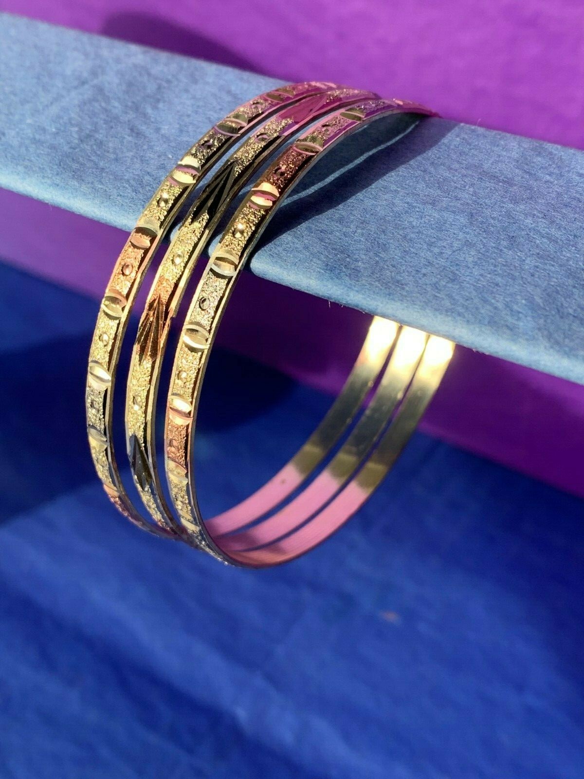 Cut Tri-Color Gold Layered Semanario Bangles Bracelets Oro Laminado 7 3.5mm #C1