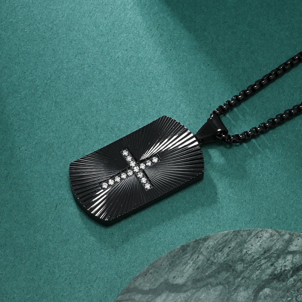 Military Style Stone Cross Pendant Jewelry Titanium Steel Pendant Necklace Chain
