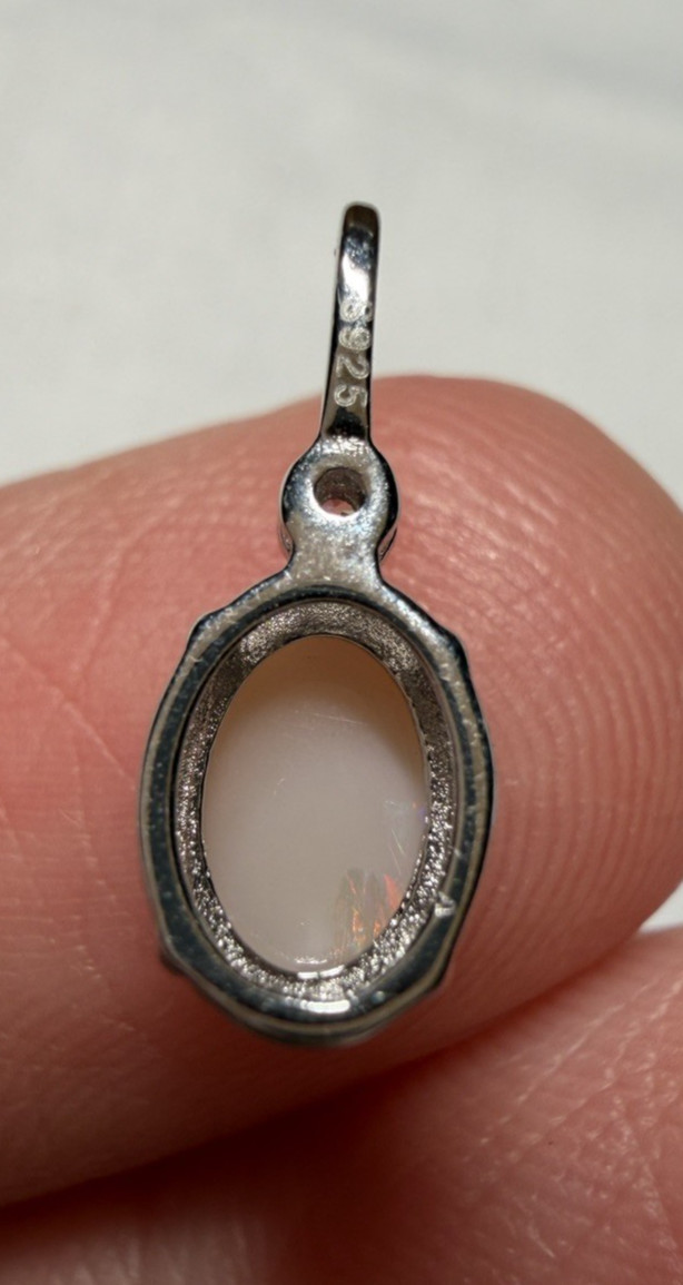 Solid Opal Pendant Silver Rainbow Fire Vintage style Everyday Luxury #0164