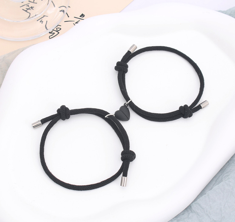 2Pcs Heart Couple Bracelet Set Magnetic Love Matching Magnet Relationship Rope