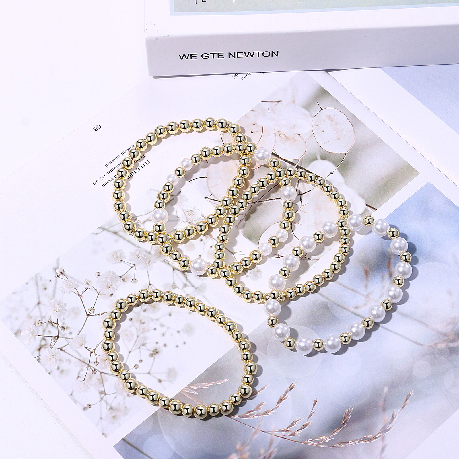 5Pcs Women Girls Gold Tone Boho Stackable Beaded Stretch Bracelets Wedding Gift