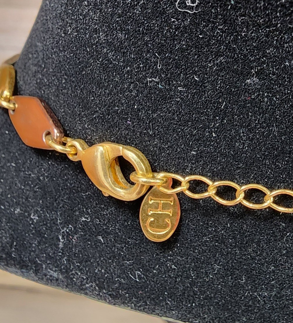Carolina Herrera Tri Color Gold Silver & Copper Tone 17-20” Necklace Costume