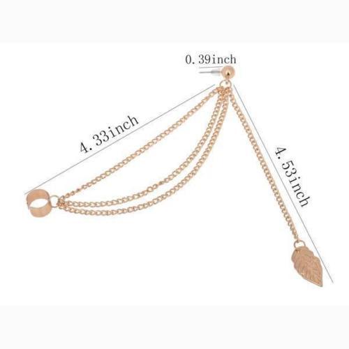Women Punk Rock Leaf Chain Tassel Dangle Ear Stud Cuff Wrap Earring Eardrop P29