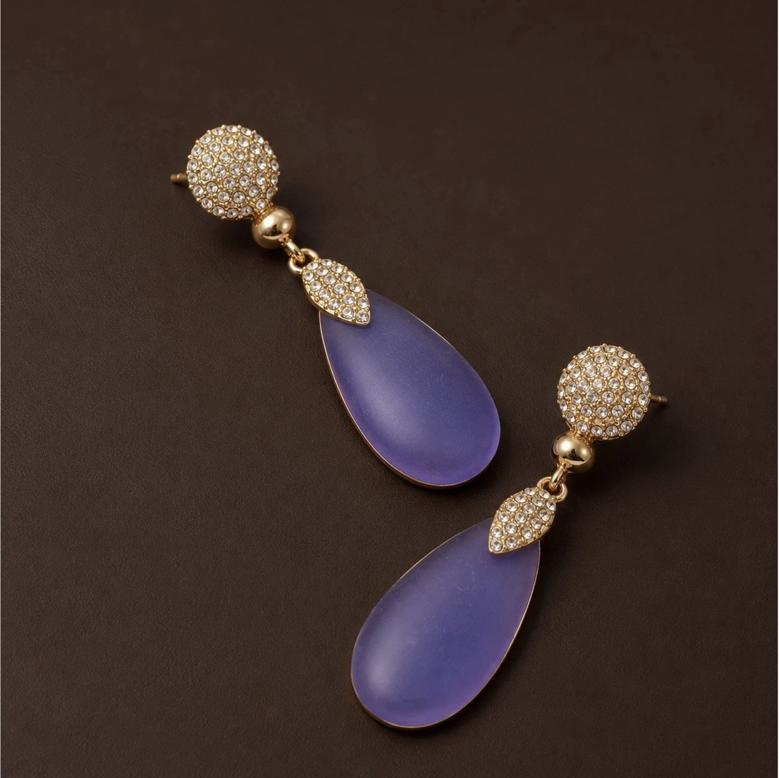 Art Deco Lucite Solanales Earrings Museum Gold VTG Court Boho Crystal Teardrop