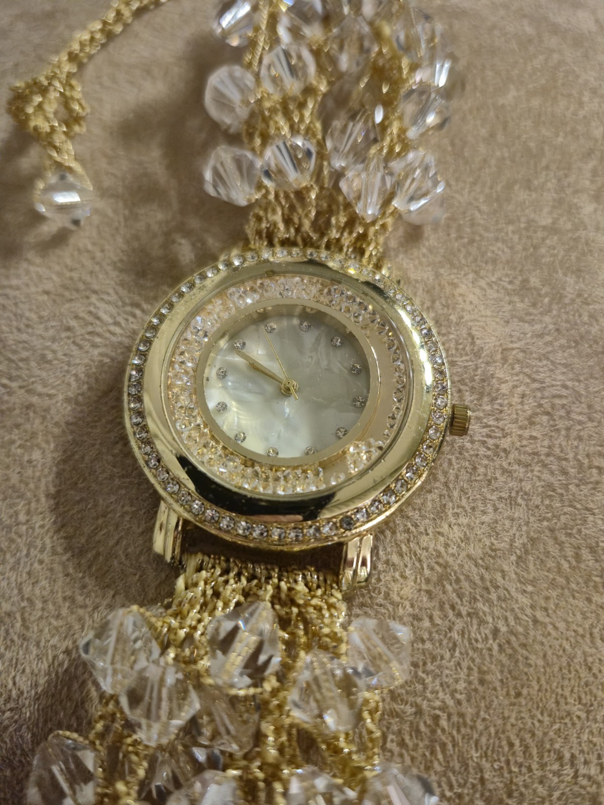 Handmade Gold Crochet Crystal Beaded Women Wrist Watch Bracelet Luxury Boho Gift