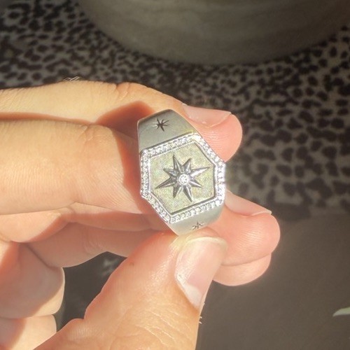 High Quality Silver Plated Natural Diamonds Ring With Black Onyx Size 10