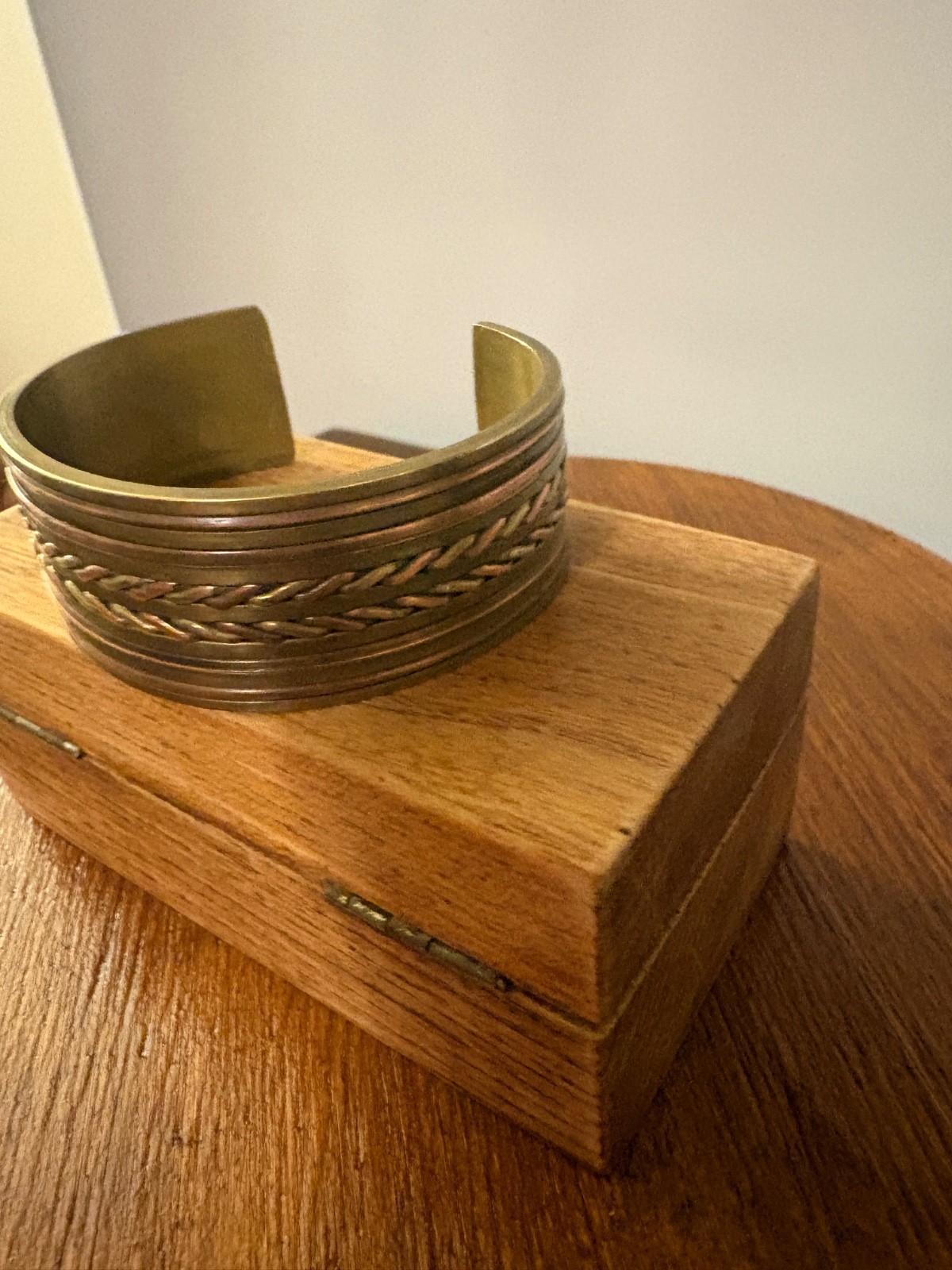 3 Vintage Chunky Slip on Bangle Bracelets Brass Pink Copper Mix