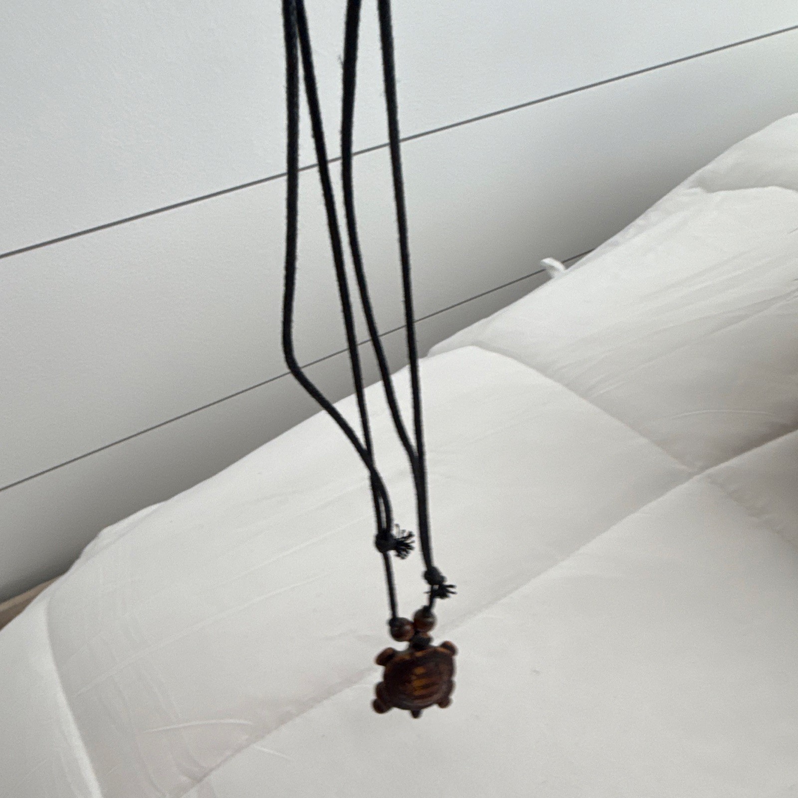 Adjustable Black Cord Beaded Necklace with Brown Wood Turtle Charm Pendant