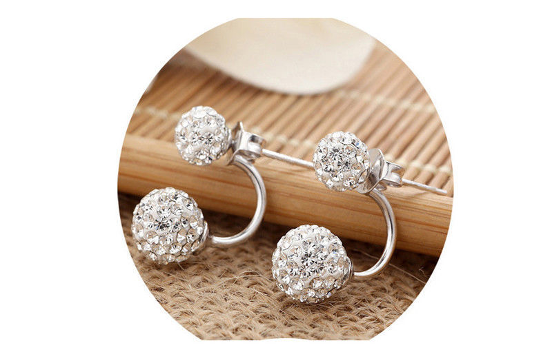 1 Pair Silver Women Lady Jewelry Double Beaded Rhinestone Crystal Stud Earrings