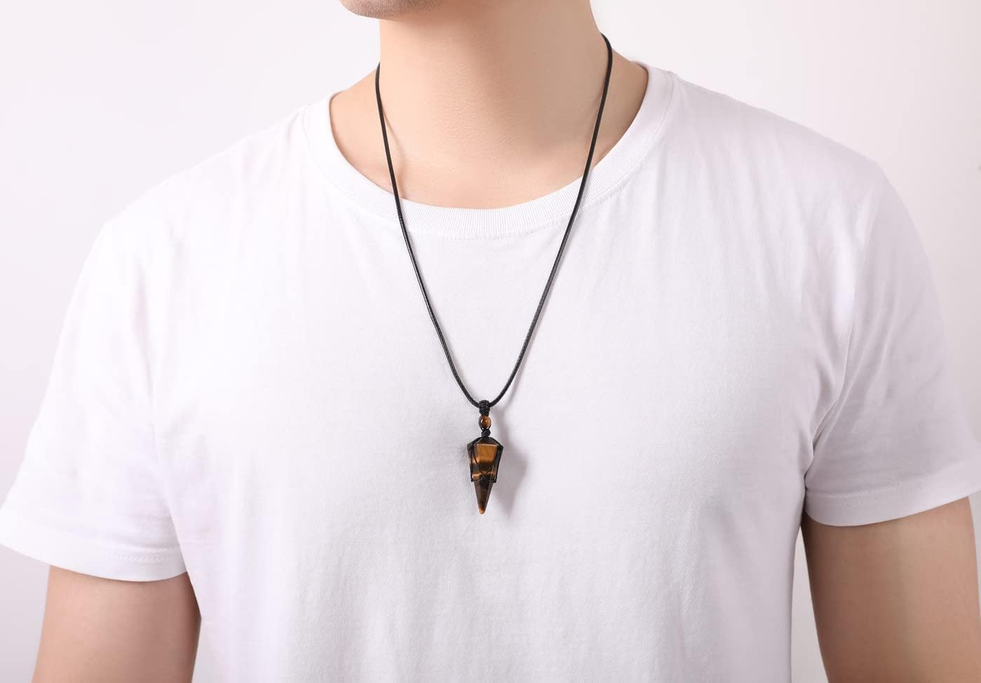 Healing Crystal Necklace for Men Jewelry Gift | Adjustable Black Rope Natural Ge