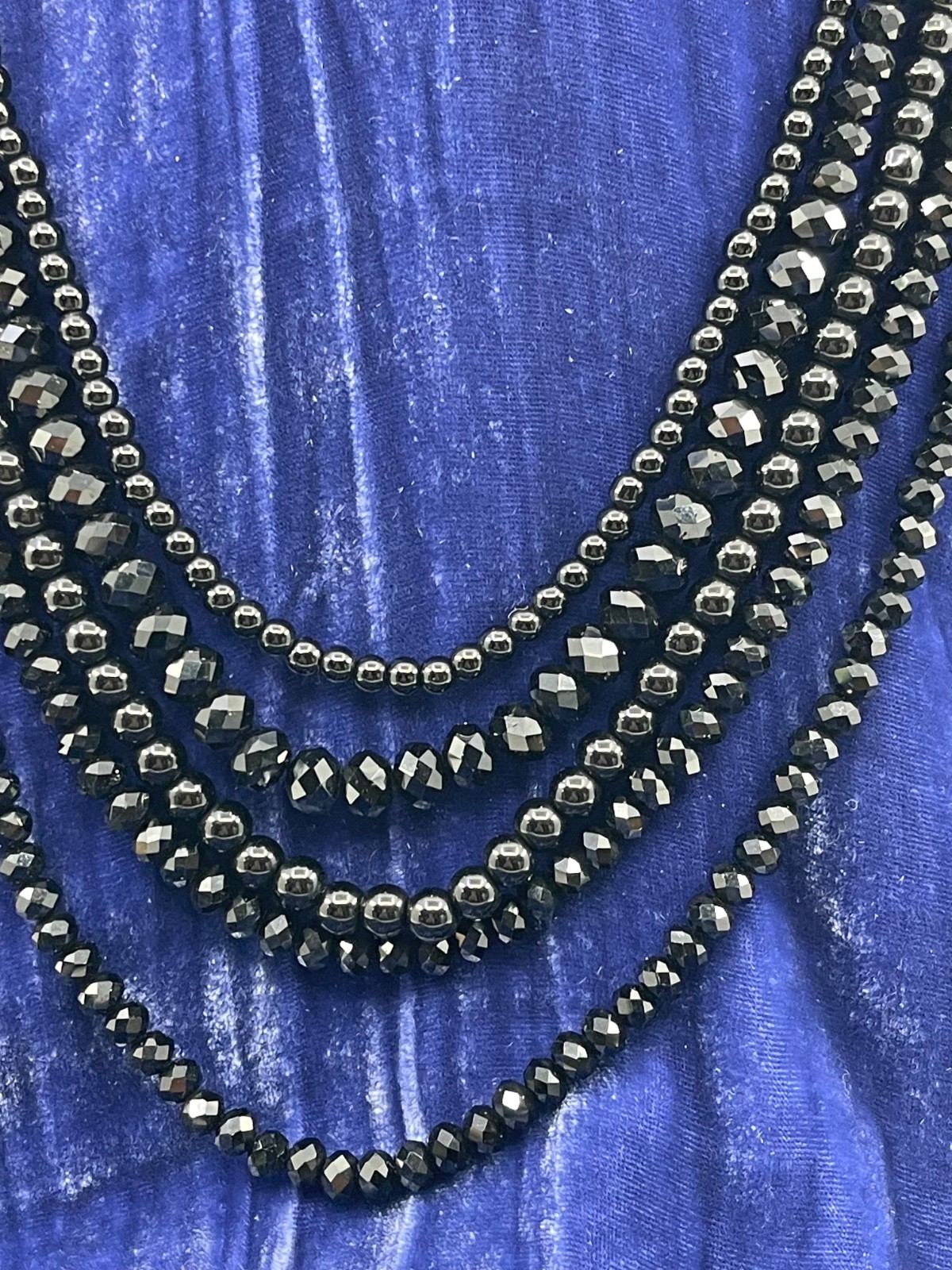 LOFT Multi Strand Black Glass Beaded Faceted Beads Boho Retro Necklace 24”