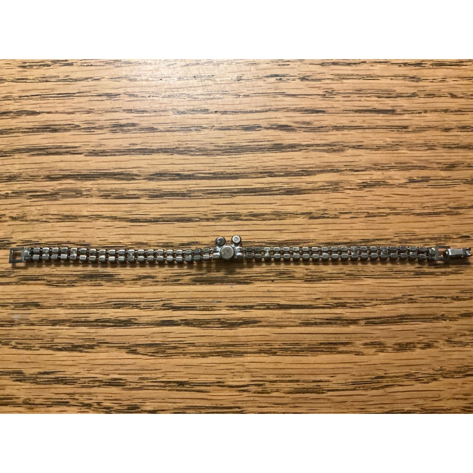 Vintage Mickey Mouse Rhinestone Tennis Bracelet Silver Tone Double Row 6.5 Inch