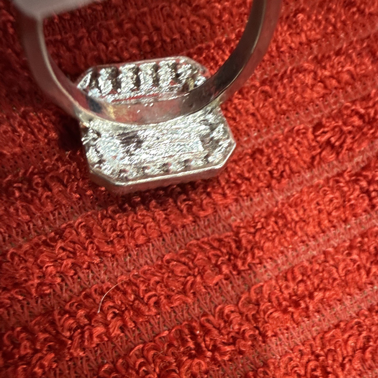 Square Purple Stone Halo Rhinestone Cocktail Ring Silver Tone Metal US size 8.5