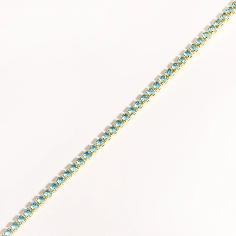 Gold Color Tennis Chain Necklace 2mm Simulated Zirconia 16in Women Jewelry