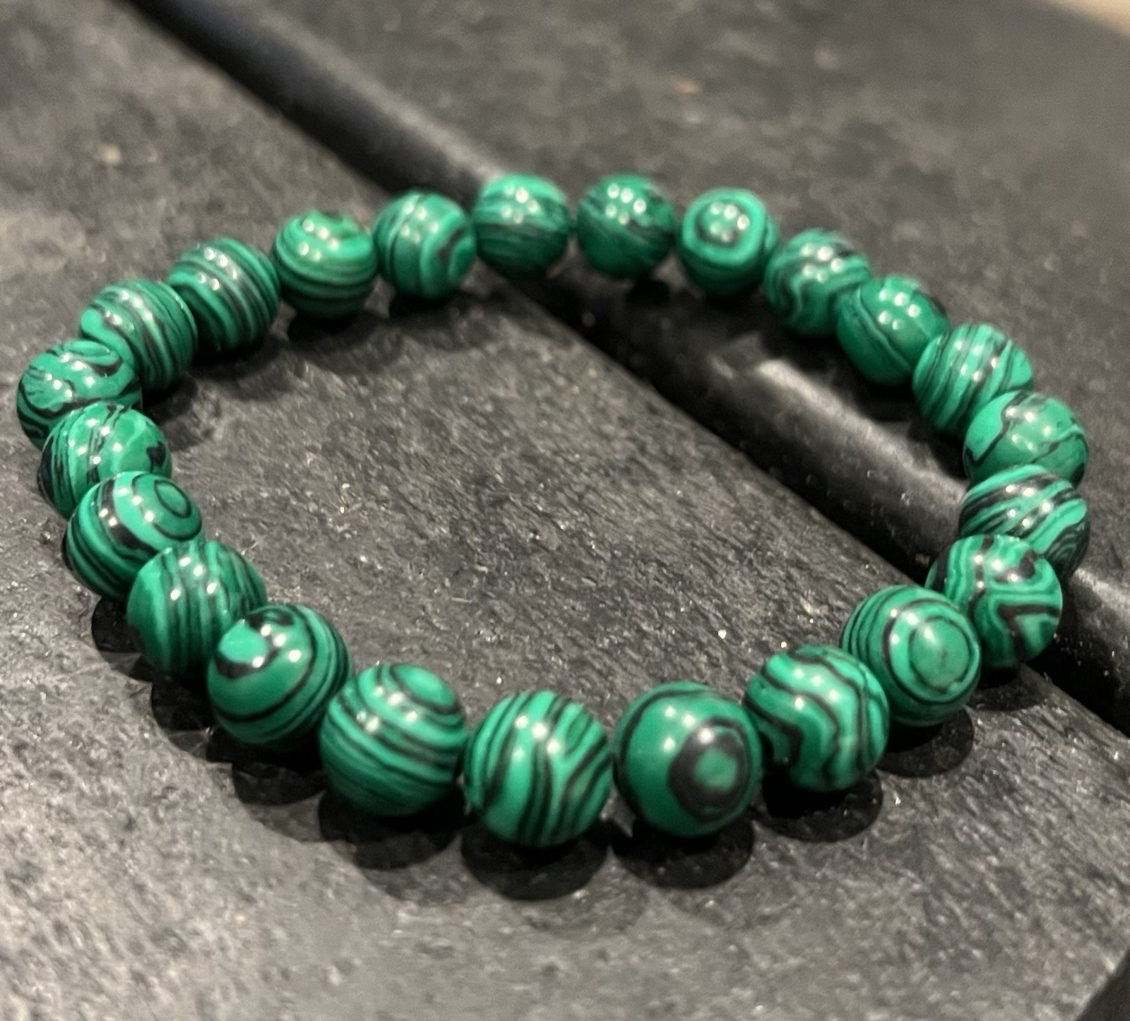 Natural 8mm Malachite Stone Beaded Bracelet Green Gemstone Stretchy – Free Ship