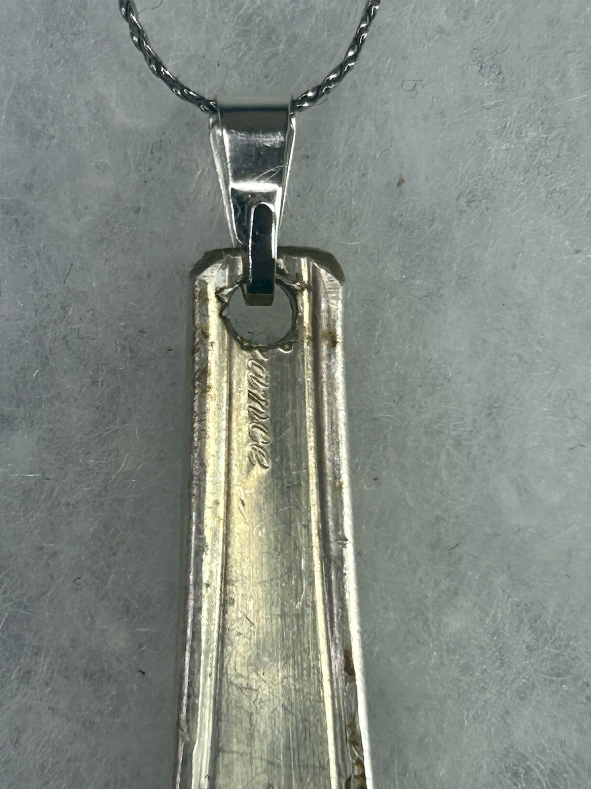 Vintage “Blessed” Spoon Handle Pendant Necklace (c. 1940s–1960s)