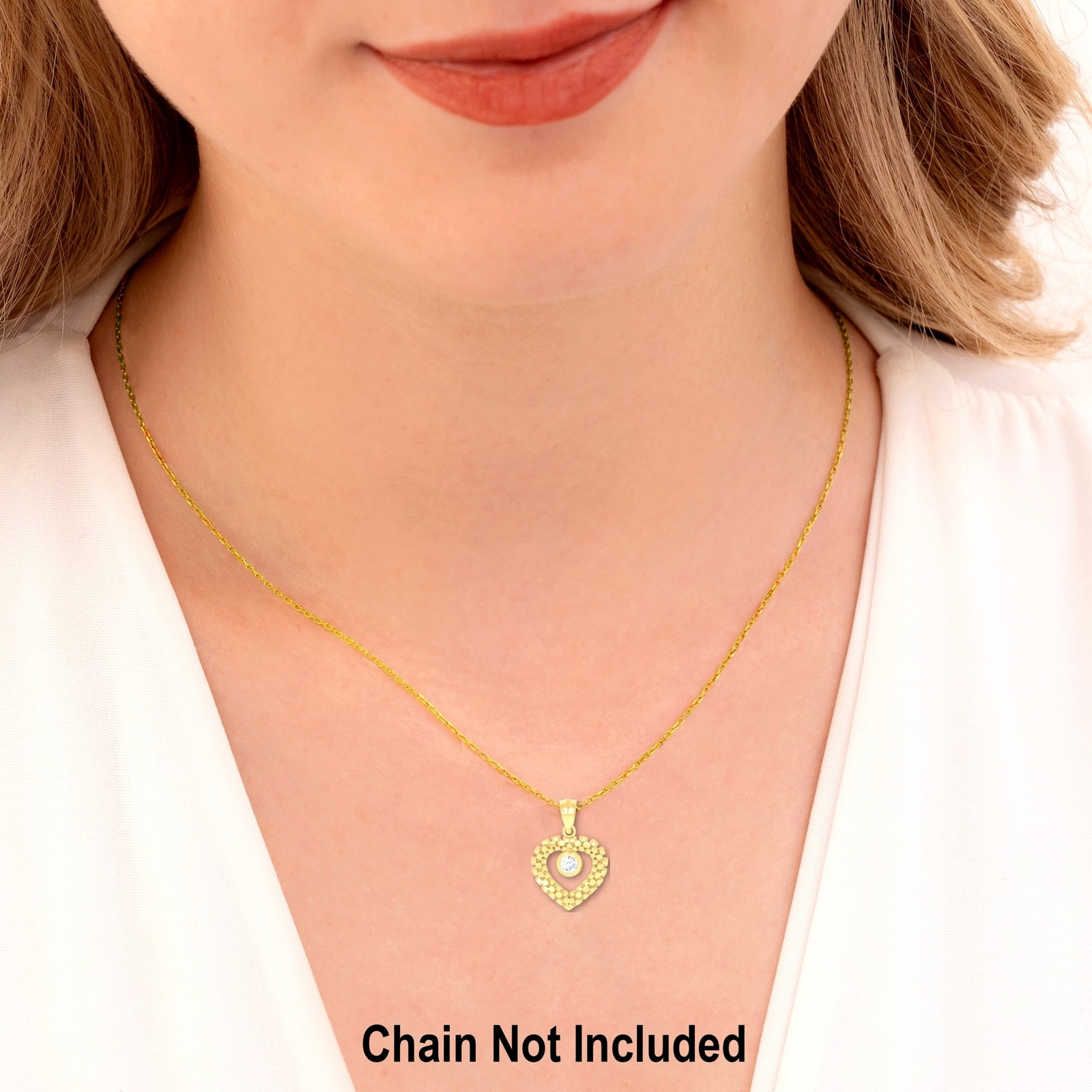 10kt Yellow Gold Womens Cubic-Zirconia Heart Charm Pendant