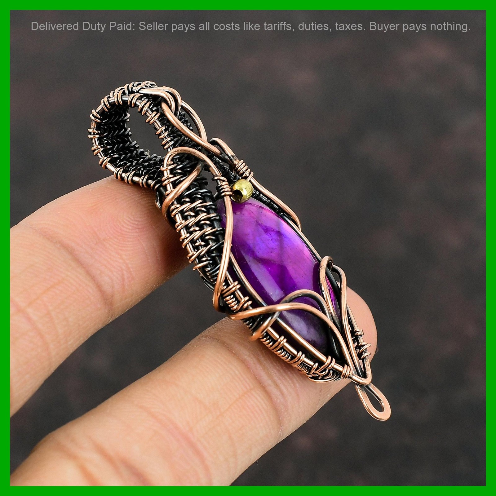 Oval Natural Pink Fire Labradorite Copper Wire Wrapped Third Eye Chakra Pendant