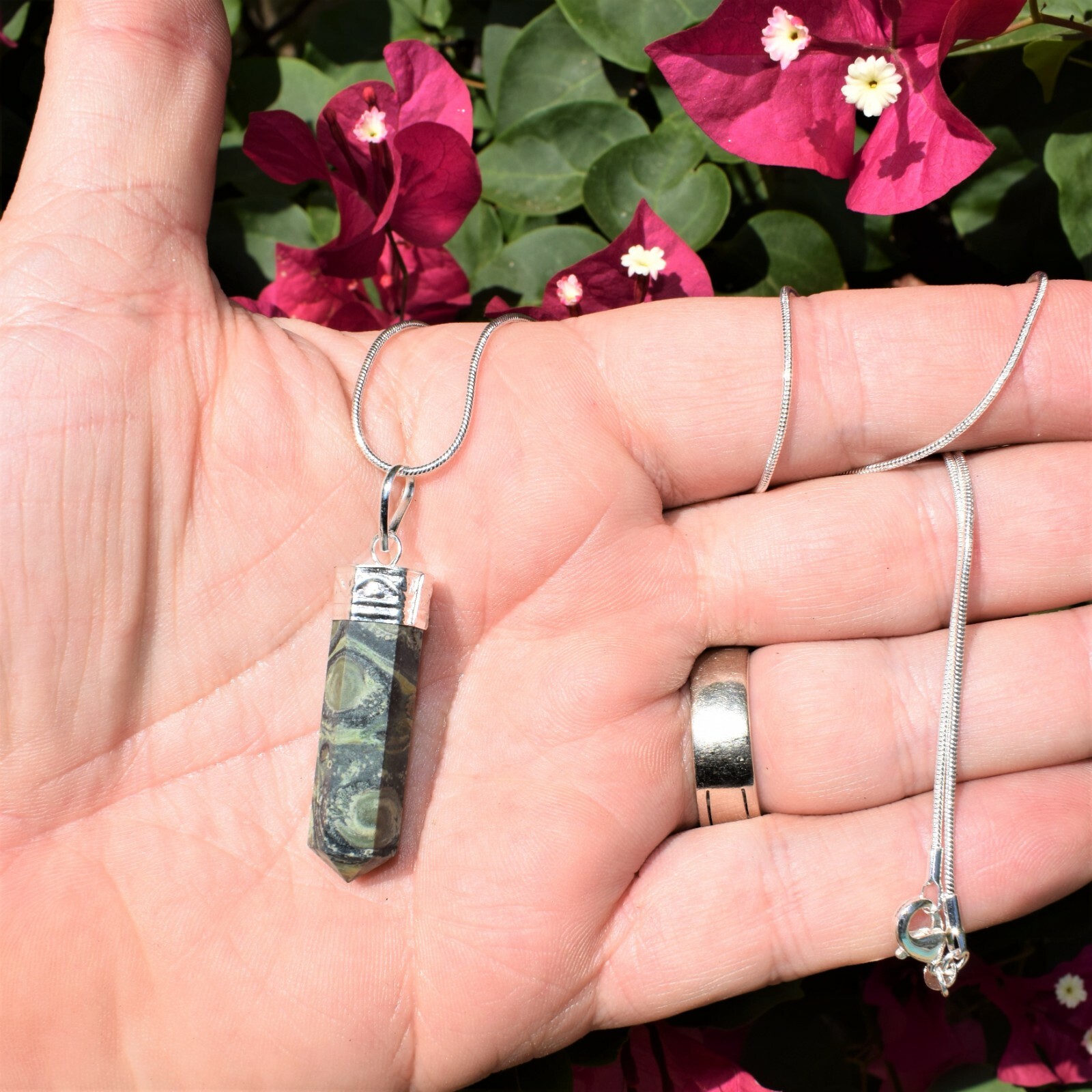 Himalayan Kambaba Jasper Crystal Pendant + 20″ Stainless Steel Chain & Charger