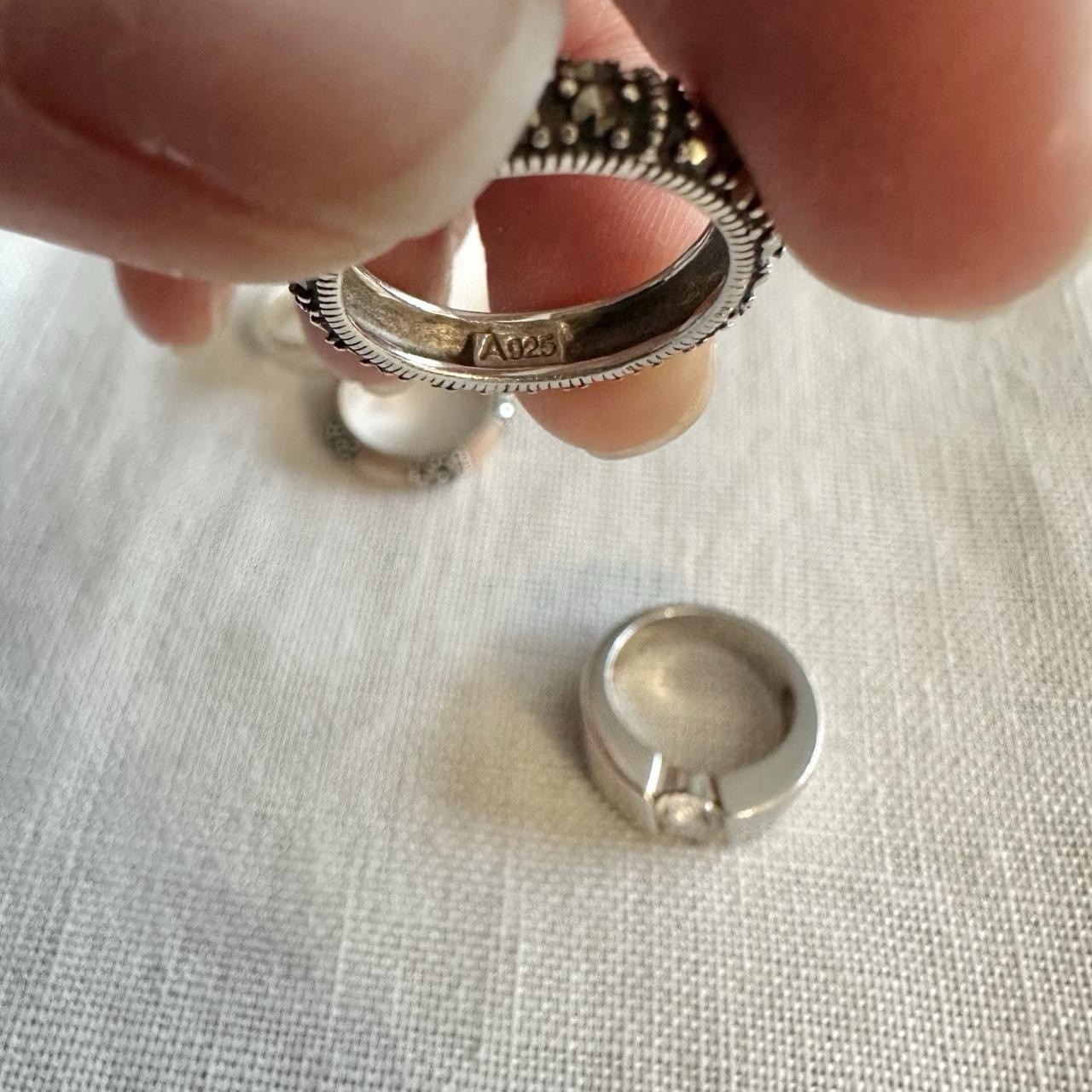 Vintage Thailand Sterling Silver A925 Marcasite Rings, Set Of 5
