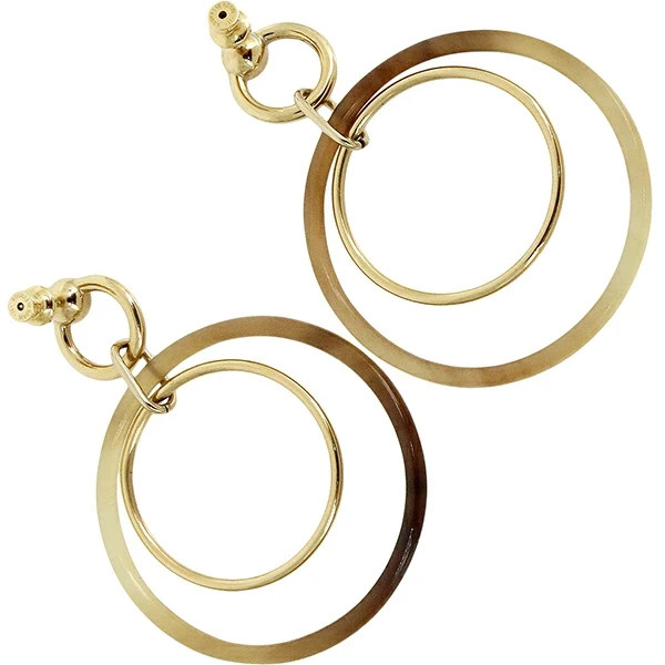 Used Auth HERMES Hoop Pierced earrings amulet Duo Brown GP Women