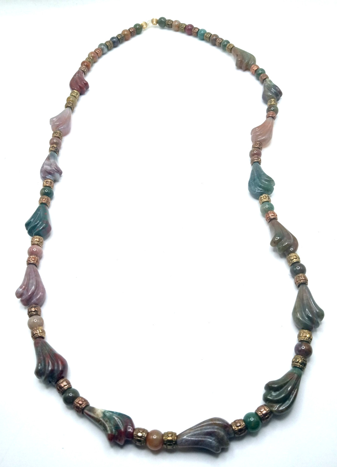 Natural Bloodstone Carved Stone Lavender Red Green Beads Designer 30 In Necklace