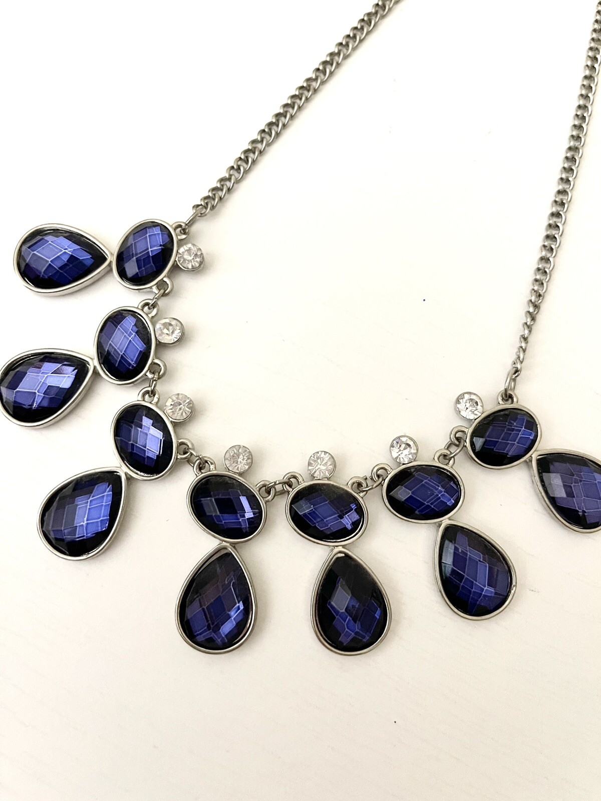 Navy Blue Cascading Waterfall Statement Fashion Costume Jewelry Necklacee w Box