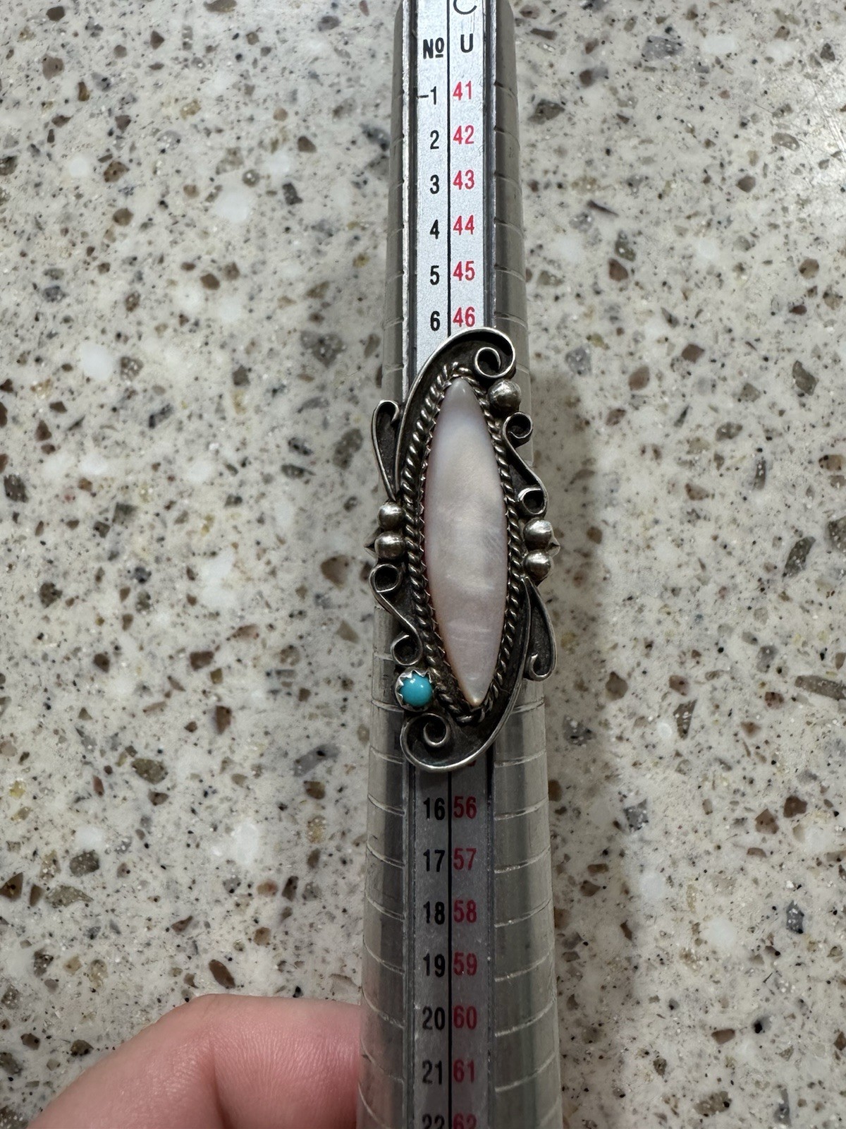 Vintage Native Sterling Silver Mother of Pearl & Turquoise Cuff and Ring Set