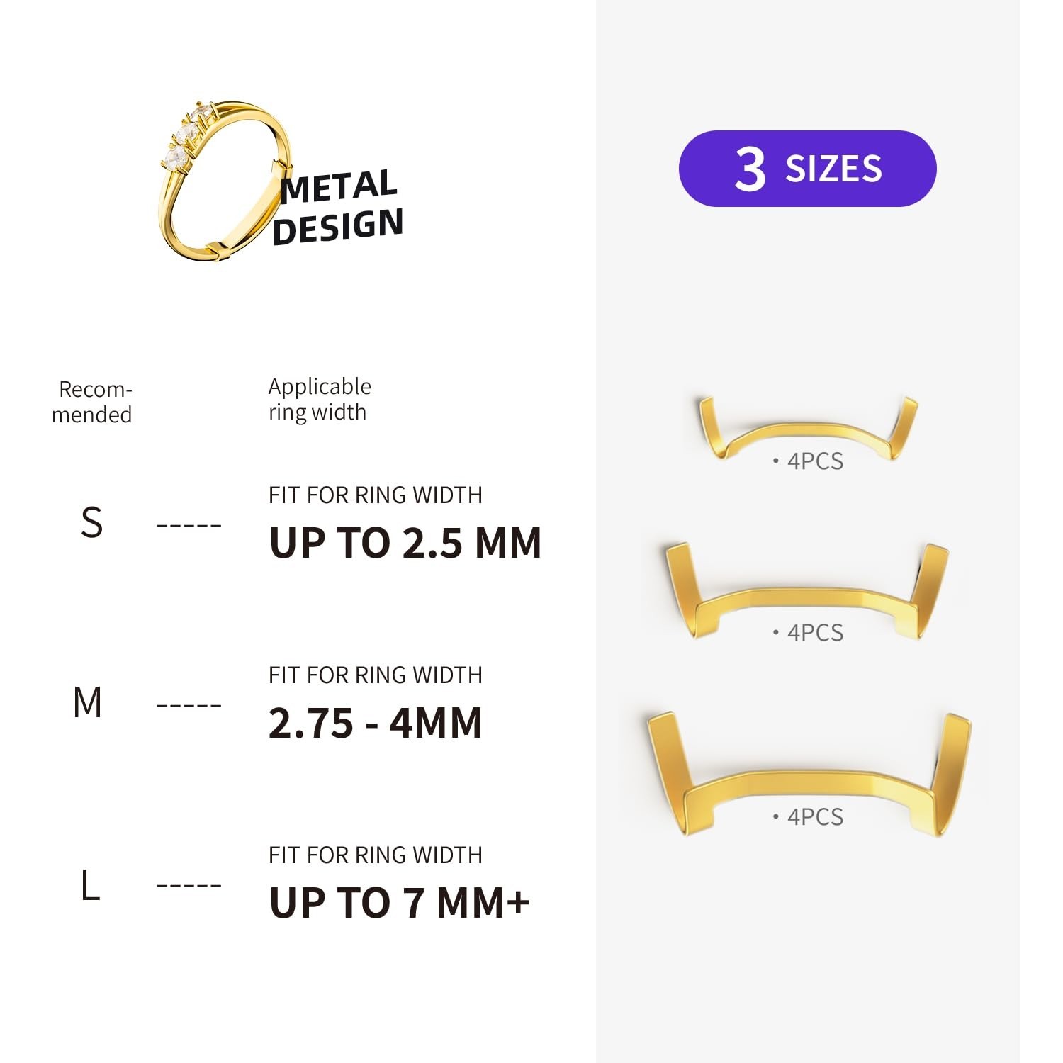 Filled Metal Ring Guard Set for Loose Rings,12 Pack 3 Sizes for Different Band W