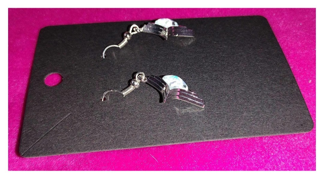 Synthetic Opal Gemstone Pyramid 4-Pointed Cross Star Dangle Drop Silver Earrings