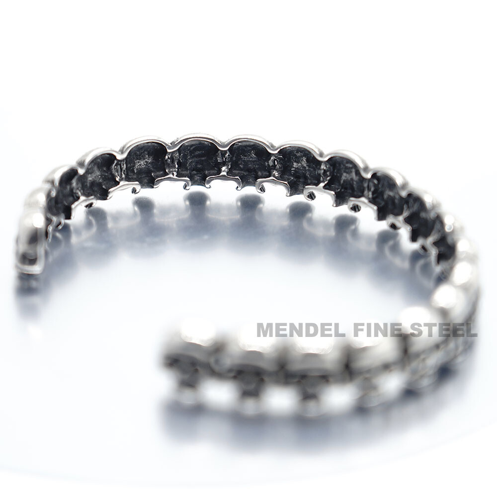 MENDEL 7 Inch Stainless Steel Mens Biker Skull Skeleton Cuff Bangle Bracelet Men