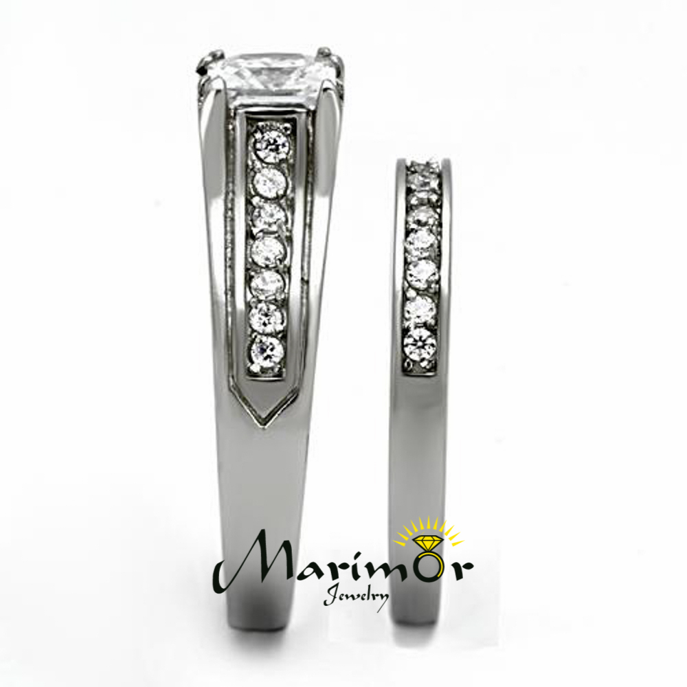 Princess Cut Zirconia Stainless Steel 316 Wedding Ring Band Set Women’s Sz 5-11