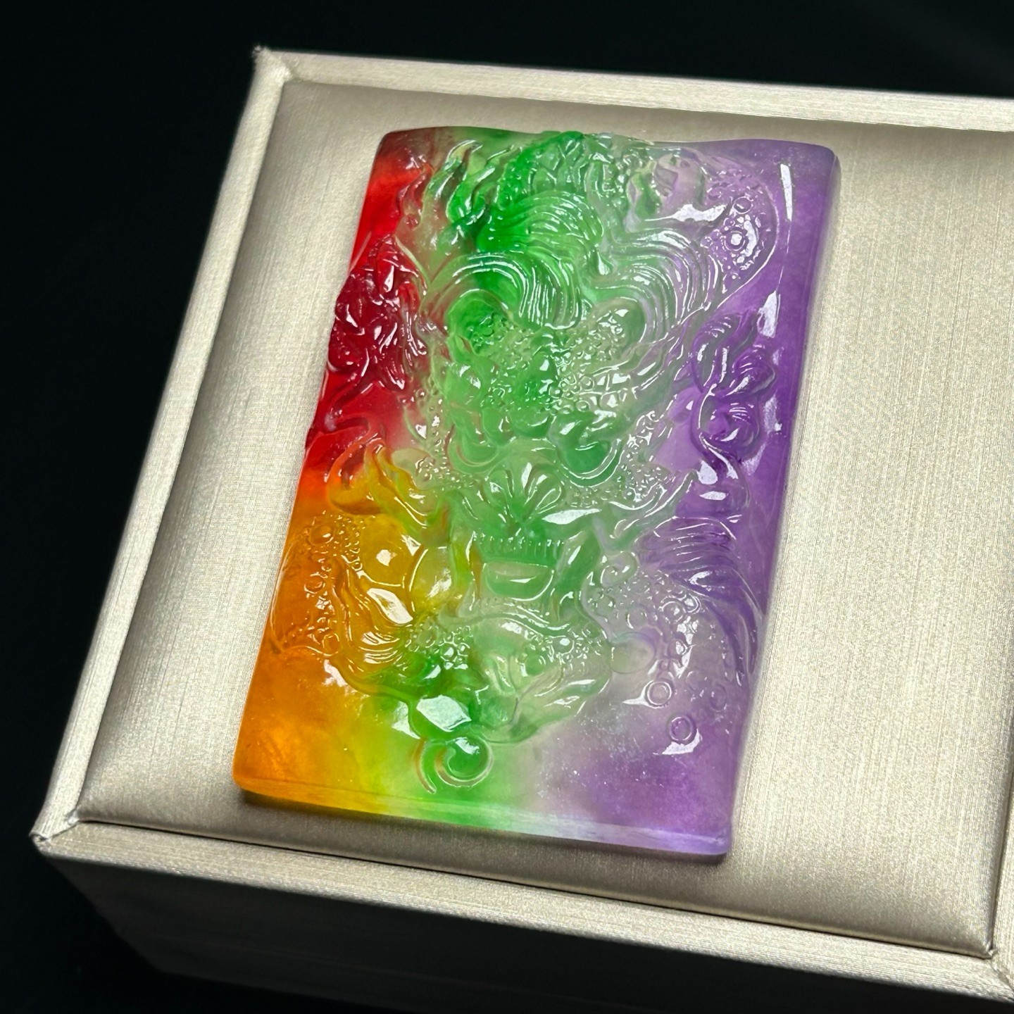 Nature ice multicolor Burmese jade Jadeite carved dragon lucky pendant&necklaces