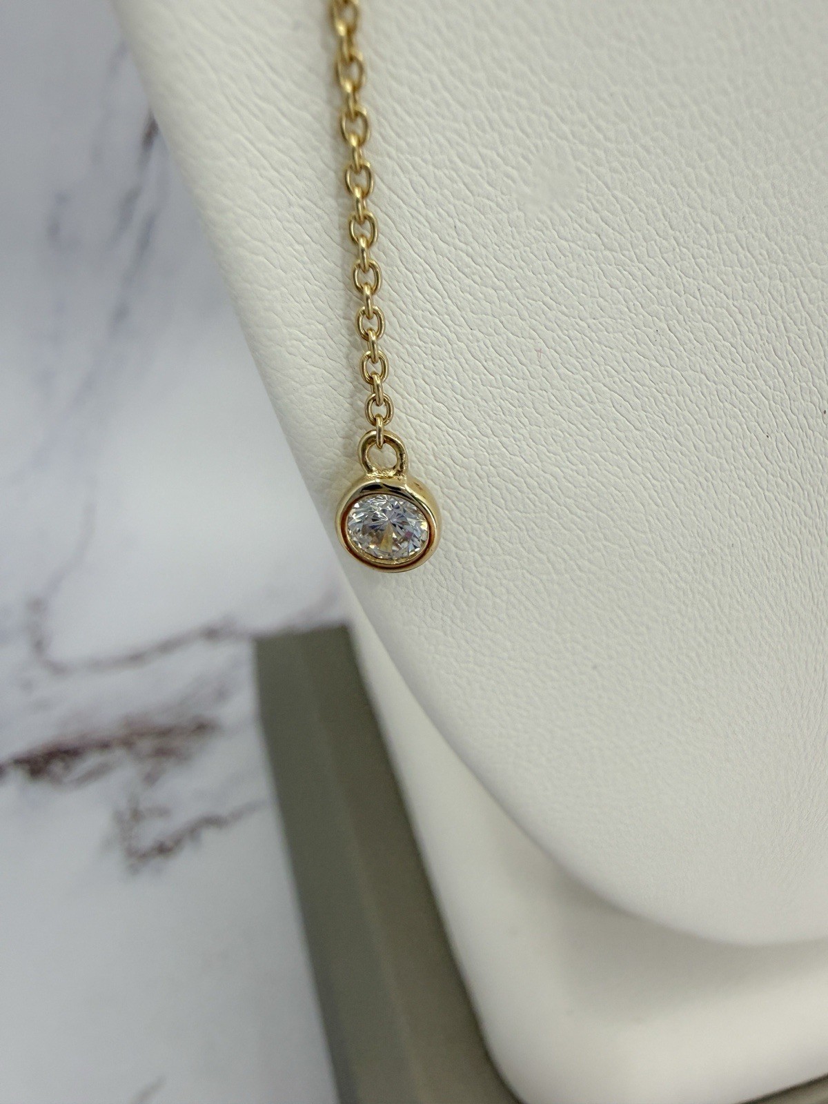 Diamonique CZ 2ct DE Bezel Pendant 14K Gold Clad Sterling 25” Adjustable Chain