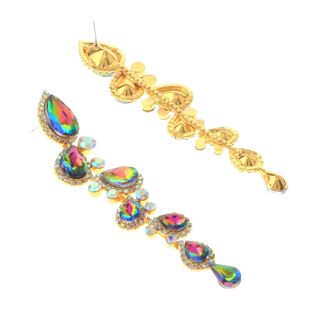 Gold Tone Alloy Metal Rhinestone Drop Post Earrings ESE1077-CAB