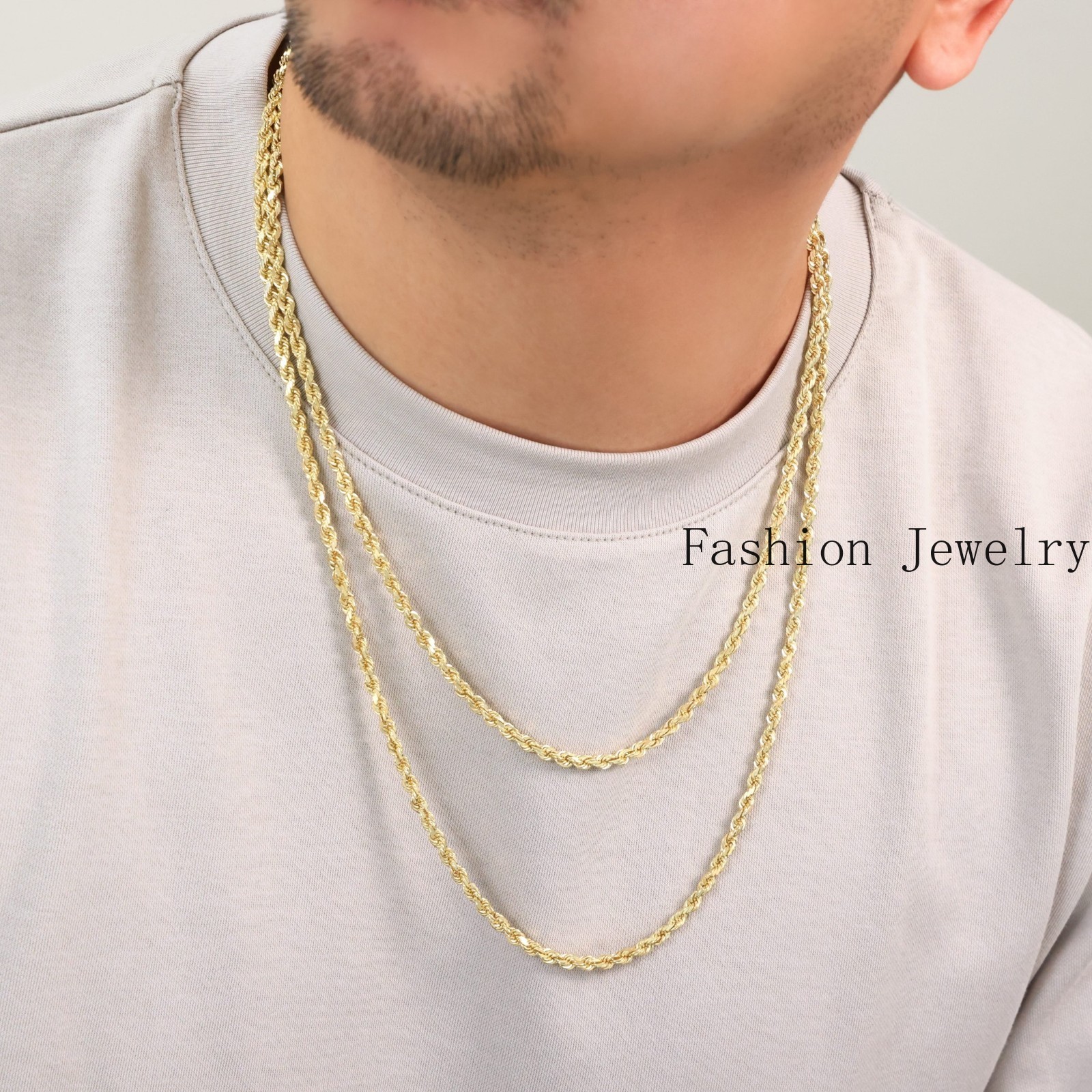 18k Yellow Gold 4mm Diamond Cut Rope Chain Italian Necklace Mens Womens 16″-28″