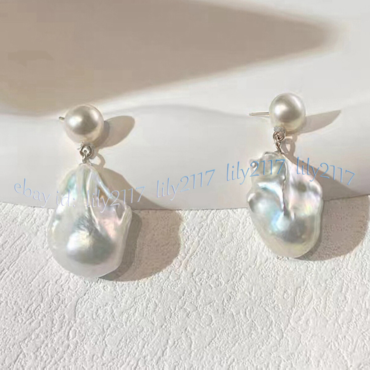 15-25MM REAL NATURAL WHITE FRESHWATER BAROQUE PEARL DANGLE SILVER STUD EARRINGS