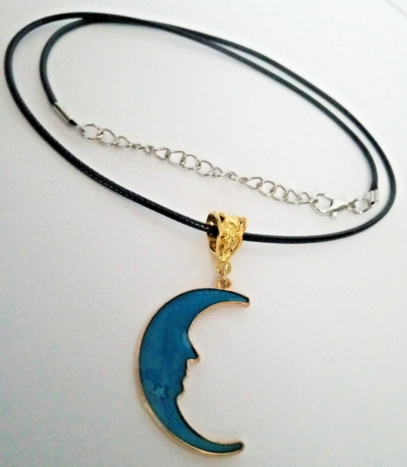 Crescent Moon Face Pendant Charm 18″ Adjustable Necklace NEW!