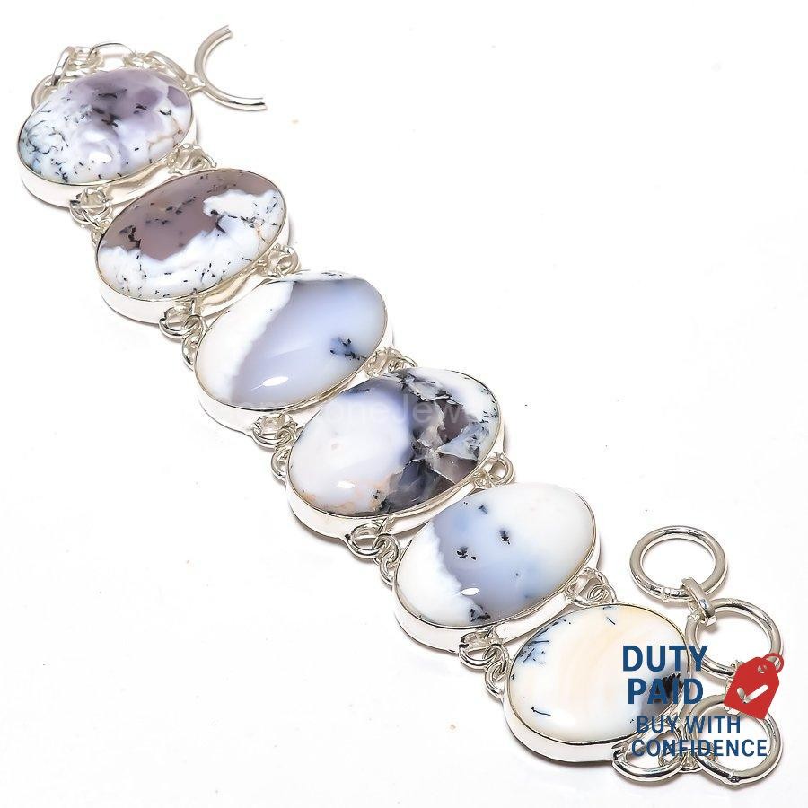 dendrite opal 925 Sterling Silver Sister Bezel Set Vitange New Bracelet Jewelry