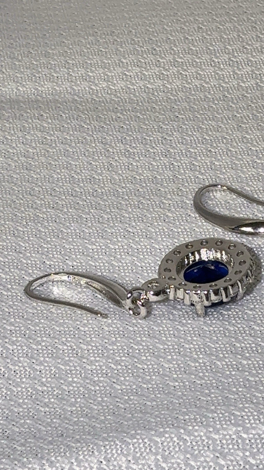925 Sterling Silver Blue Round Cubic Zirconia Halo Leverback Dangle Earrings