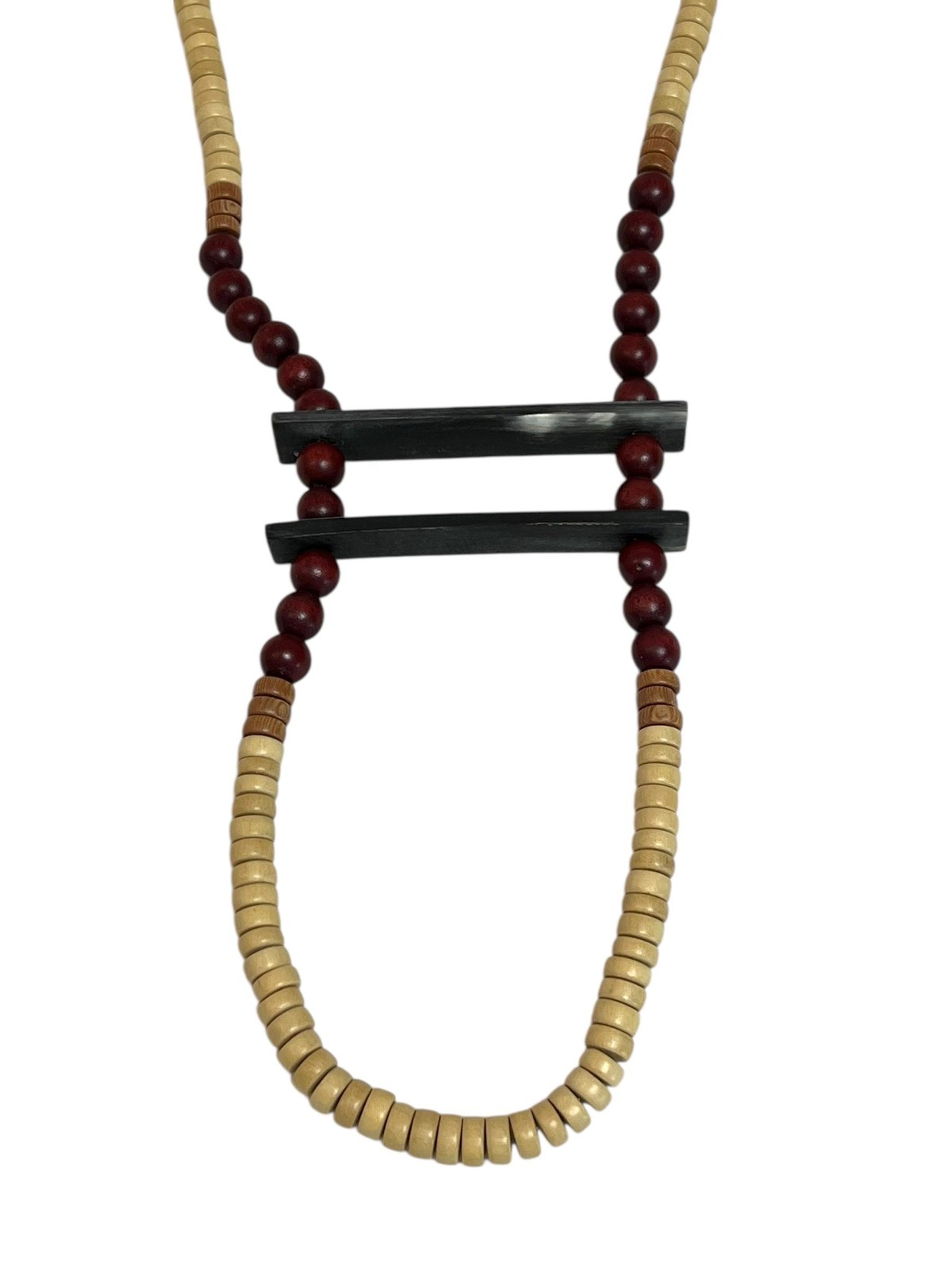 INK+ALLOY Long Beaded Necklace Women Boho Wood Heishi Bar Statement Pendant
