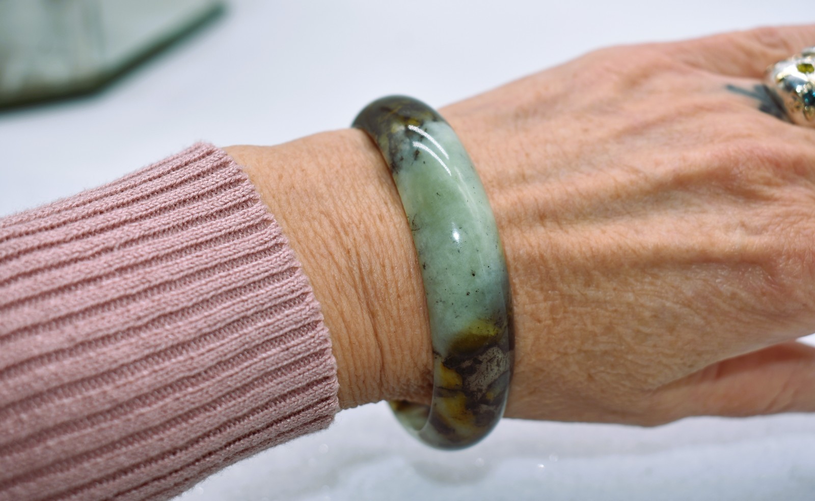 Green Jadeite 15 mm Solid Bangle Bracelet 7 inch