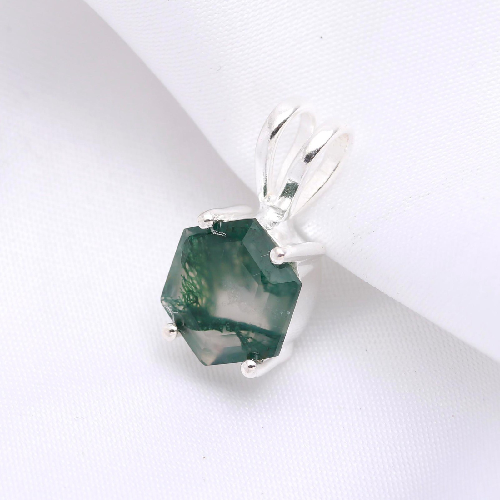 Natural Moss Agate Hexagon Pendant 925 Sterling Silver Jewelry Gift For Wedding