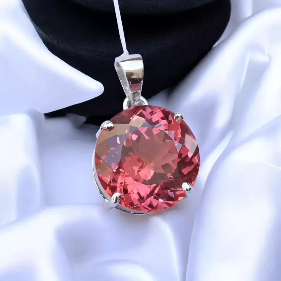 30 Ct Padparadscha Sapphire Pendant–Certified Natural Gemstone in German Silver