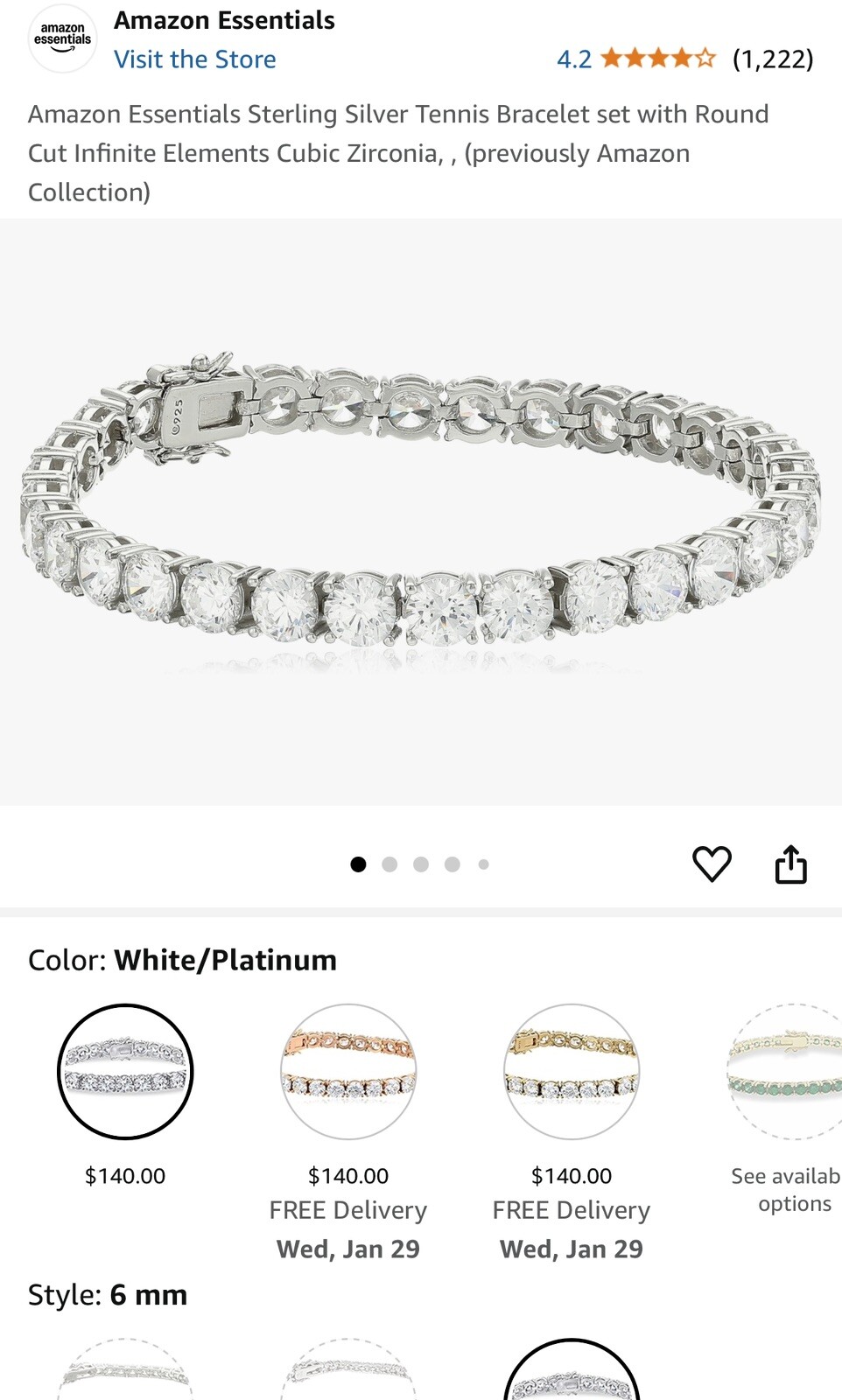 Platinum Plated Sterling Silver Swarovski Zirconia Tennis Bracelet 8 Inch 6mm