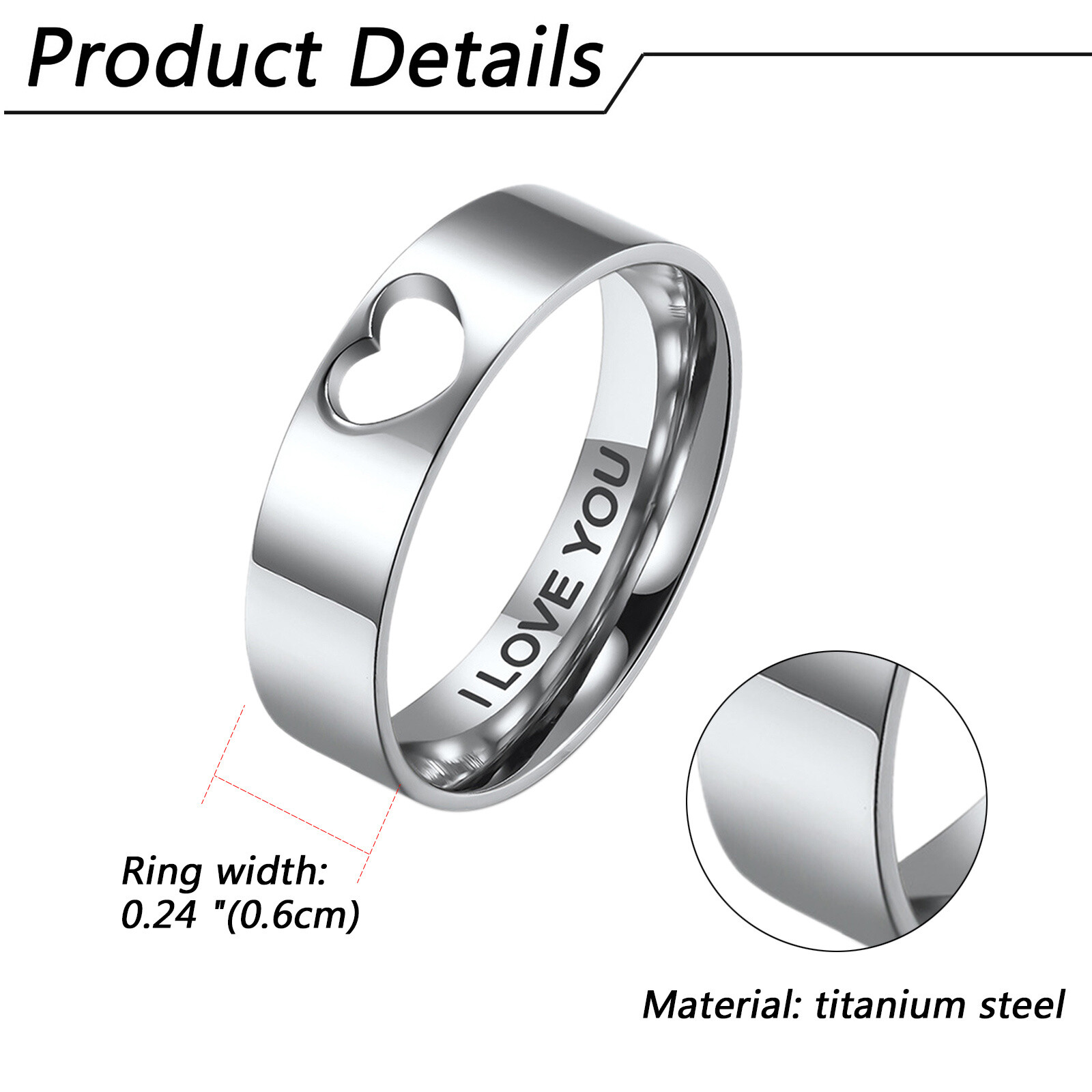 2pcs Couple Matching Heart Promise Rings I Love You Engagement Wedding Band Gift