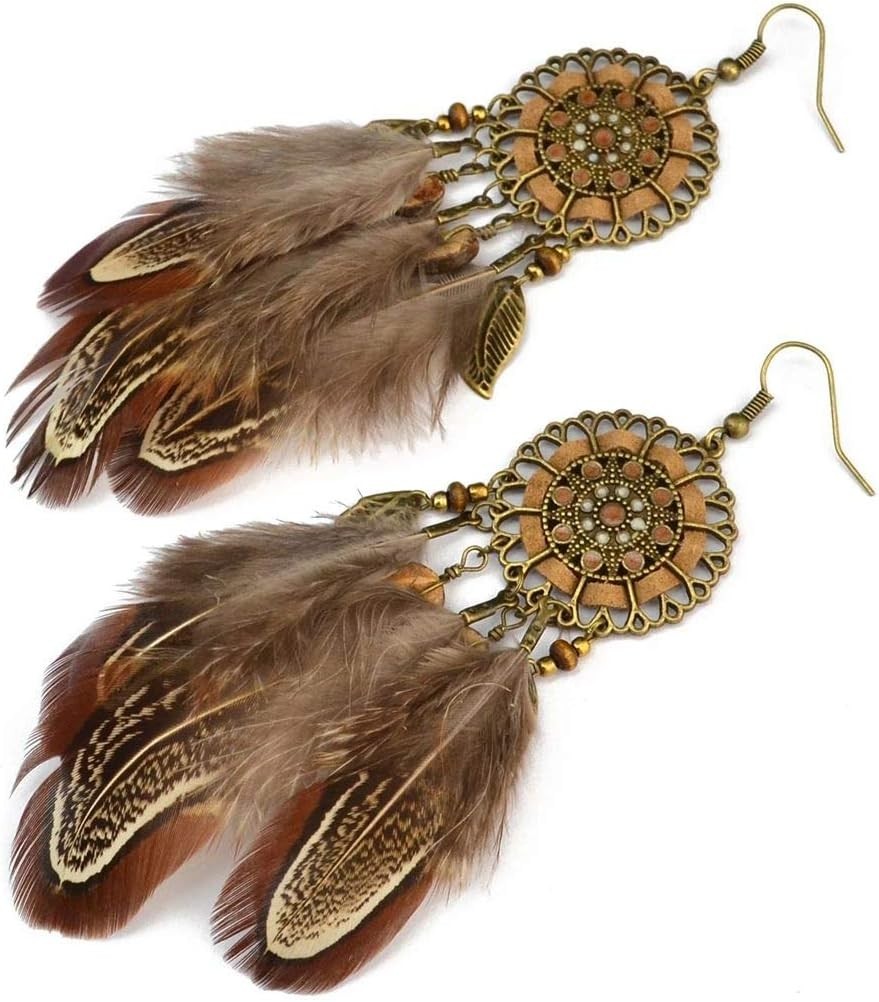 Chic Bohemian Long Tassel Earrings with Feather and Beads for All Occasions