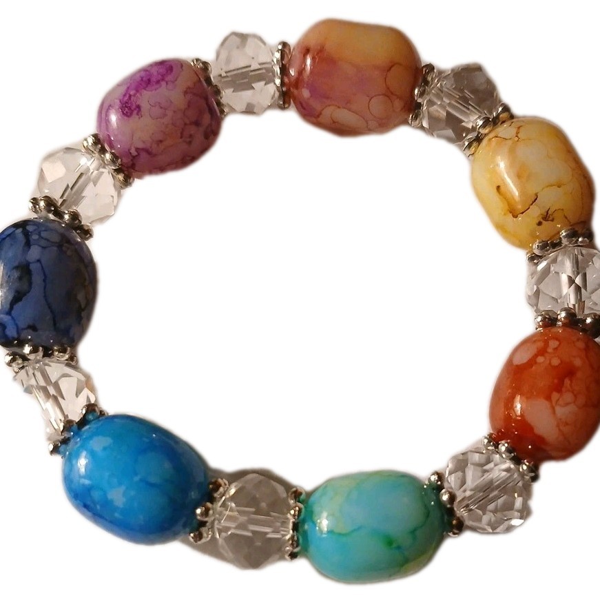 Smooth And Shiny Polished Stone&faux Crystal Stretch Bracelet.Looks Like Candy !